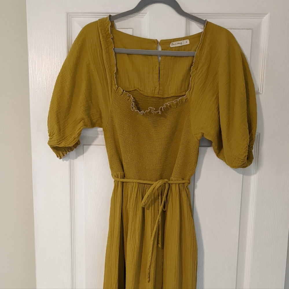Mustard Puff-Sleeve Maxi Dress by Free People